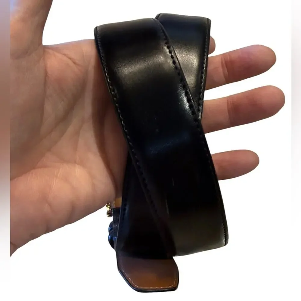 Johnston & Murphy Classic Black Leather Men's 36 Belt with Polished Brass Buckle